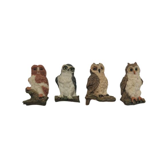 Vintage 1989 Arc Products 3D Resin Owl Magnets Set of 4 Hand Painted Realistic - Picture 1 of 8
